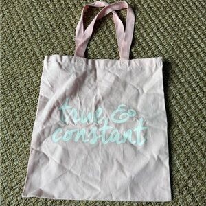 Pink Tote Bag with Blue Text